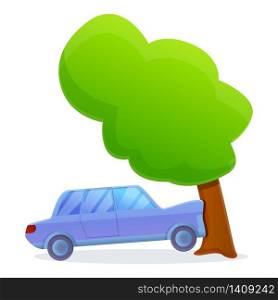 Car tree accident icon. Cartoon of car tree accident vector icon for web design isolated on white background. Car tree accident icon, cartoon style