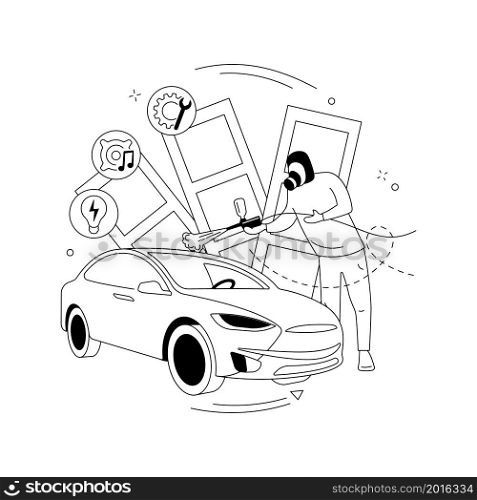 Car tuning abstract concept vector illustration. Racing car turbo tuning, auto body shop, vehicle music upgrade, automobile style and design, sports car repair service abstract metaphor.. Car tuning abstract concept vector illustration.