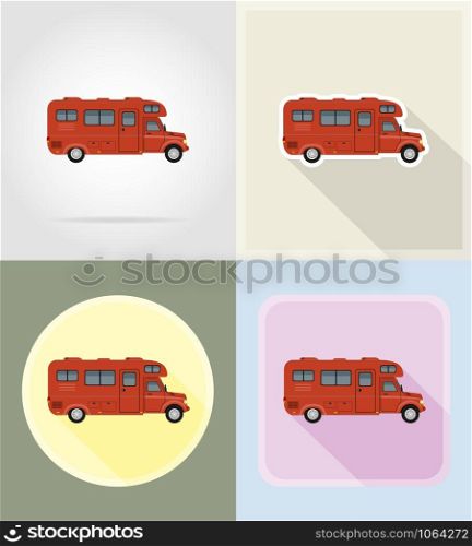 car van caravan camper mobile home flat icons vector illustration isolated on background