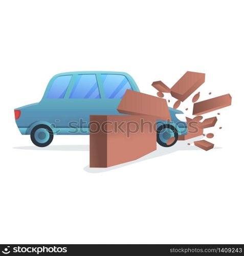 Car wall accident icon. Cartoon of car wall accident vector icon for web design isolated on white background. Car wall accident icon, cartoon style