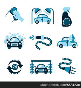 Car wash auto cleaner 24h service isolated icons vector illustration