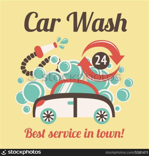 Car wash auto cleaner best service in town 24h poster vector illustration.