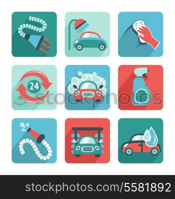 Car wash flat auto cleaner washer shower service isolated icons vector illustration