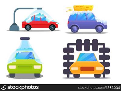Car wash icons set. Cartoon set of car wash vector icons for web design. Car wash icons set, cartoon style