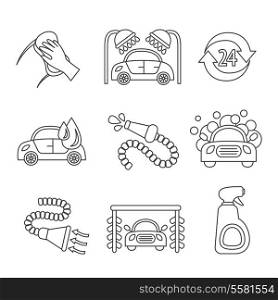 Car wash outline auto cleaner washer shower service isolated icons vector illustration
