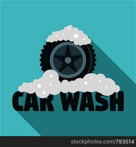 Car wash tire logo. Flat illustration of car wash tire vector logo for web design. Car wash tire logo, flat style