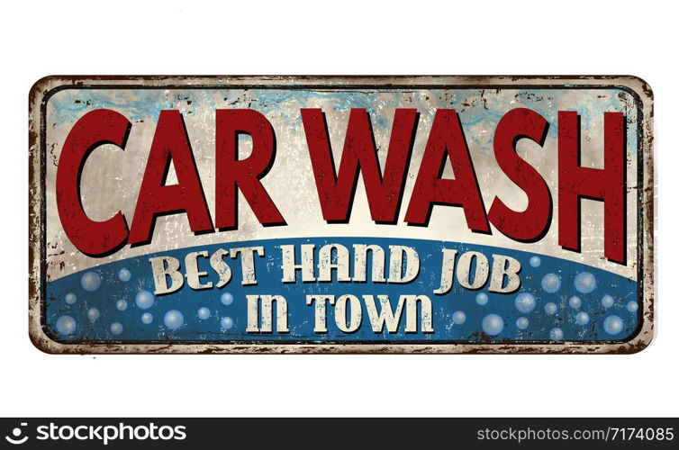 Car wash vintage rusty metal sign on a white background, vector illustration