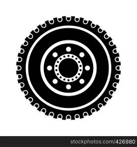 Car wheel black simple icon isolated on white background. Car wheel black simple icon