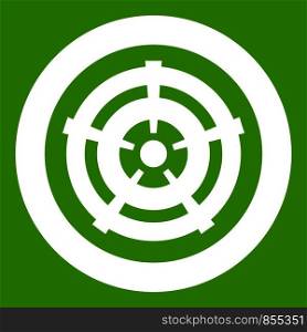 Car wheel icon white isolated on green background. Vector illustration. Car wheel icon green