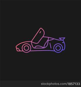 Car with butterfly doors gradient vector icon for dark theme. High-performance sports vehicle. Supercar modifications. Thin line color symbol. Modern style pictogram. Vector isolated outline drawing. Car with butterfly doors gradient vector icon for dark theme