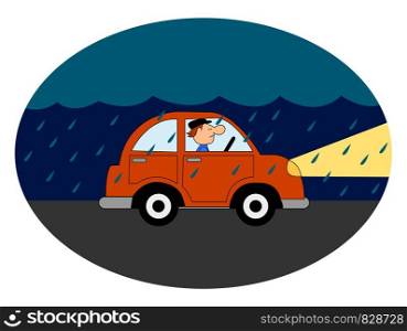 Car with lights on, illustration, vector on white background.