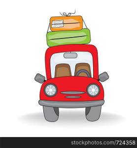 Car with suitcases isolated on white background