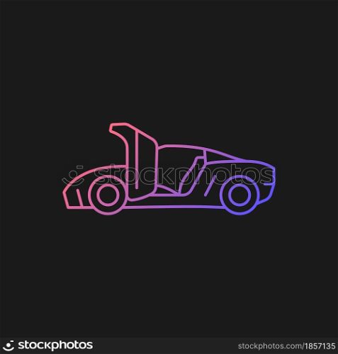 Car with synchro helix doors gradient vector icon for dark theme. Innovative solution for vehicle. Hinge mechanism. Thin line color symbol. Modern style pictogram. Vector isolated outline drawing. Car with synchro helix doors gradient vector icon for dark theme