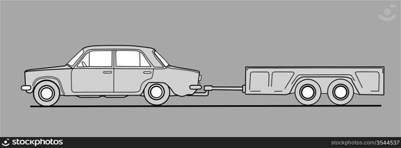 car with trailor on gray background, vector illustration