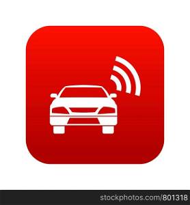 Car with wifi sign icon digital red for any design isolated on white vector illustration. Car with wifi sign icon digital red
