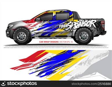 Car wrap decal design vector. abstract Graphic background kit designs for vehicle, race car, rally, livery, sport car