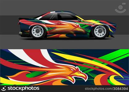 car wrap design with eagle head abstract stripe background concept