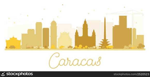 Caracas City skyline golden silhouette. Vector illustration. Simple flat concept for tourism presentation, banner, placard or web site. Cityscape with landmarks