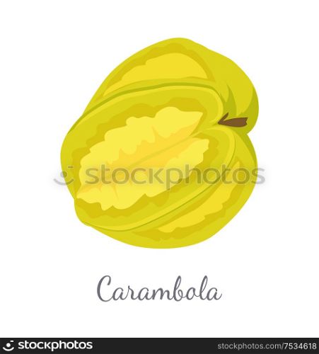 Carambola or starfruit exotic fruit vector. Tropical edible food, dieting vegetarian icon full of vitamins, common to Indonesia, Philippines, Malaysia. Carambola or Starfruit Exotic Fruit Vector Icon