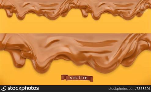 Caramel flows. Peanut butter. Chocolate spread. Seamless pattern. 3d vector