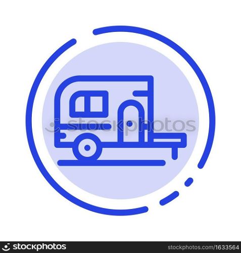 Caravan, Camping, Camp, Travel Blue Dotted Line Line Icon