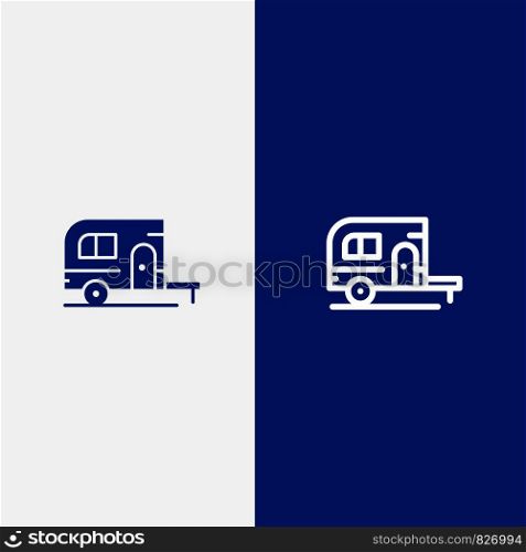 Caravan, Camping, Camp, Travel Line and Glyph Solid icon Blue banner