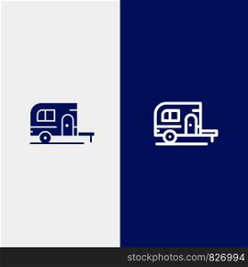 Caravan, Camping, Camp, Travel Line and Glyph Solid icon Blue banner