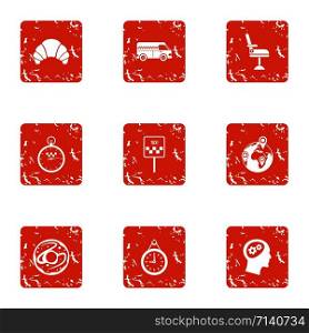 Carbohydrate day icons set. Grunge set of 9 carbohydrate day vector icons for web isolated on white background. Carbohydrate day icons set, grunge style