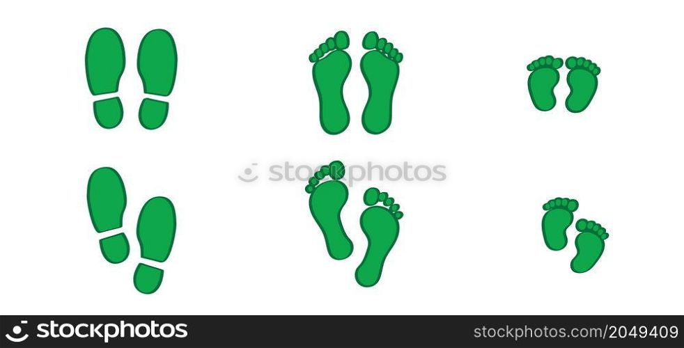 Carbon CO2 foot symbol ecological footprint. Human ecoo bare footprints. Kids feet and foot steps. Vector baby footsteps icon or pictogram. Cartoon, comic footstep