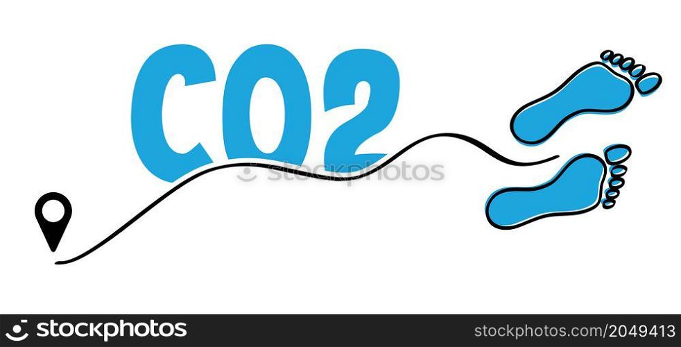 Carbon CO2 foot symbol ecological footprint. Human ecoo bare footprints. Kids feet and foot steps. Vector baby footsteps icon or pictogram. Cartoon, comic footstep