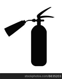 Carbon dioxide extinguisher with hard horn, standard cylinder black silhouette isolated vector illustration. Device is used for extinguishing electrical fire. Carbon Dioxide Extinguisher Isolated Illustration