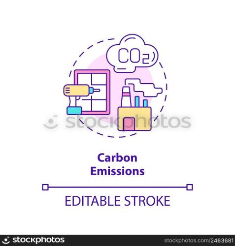 Carbon emissions concept icon. ZEB drawback abstract idea thin line illustration. High global warming potential. Isolated outline drawing. Editable stroke. Arial, Myriad Pro-Bold fonts used. Carbon emissions concept icon