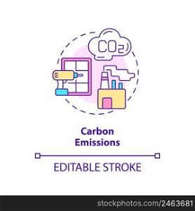 Carbon emissions concept icon. ZEB drawback abstract idea thin line illustration. High global warming potential. Isolated outline drawing. Editable stroke. Arial, Myriad Pro-Bold fonts used. Carbon emissions concept icon