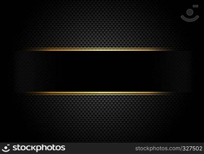 Carbon fiber background and texture and lighting with black label and gold line. Luxury style. Material wallpaper for car tuning or service. Vector illustration