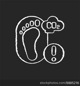 Carbon footprint chalk white icon on black background. Total greenhouse gas emissions caused by people factories. Pollution of air by dangerous gases. Isolated vector chalkboard illustration. Carbon footprint chalk white icon on black background