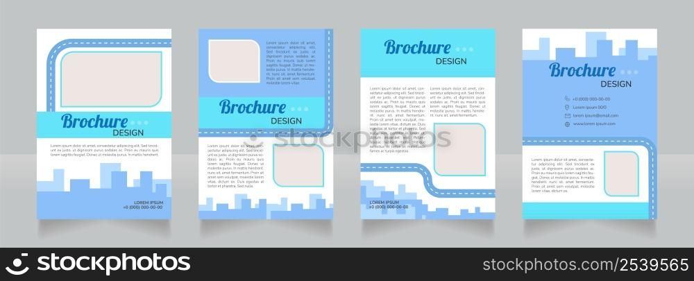 Carbon neutral fuels blue blank brochure design. Template set with copy space for text. Premade corporate reports collection. Editable 4 pages. Lobster Regular, Nunito SemiBold, Light fonts used. Carbon neutral fuels blue blank brochure design