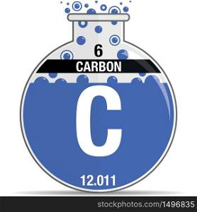 Carbon symbol on chemical round flask. Element number 6 of the Periodic Table of the Elements - Chemistry. Vector image