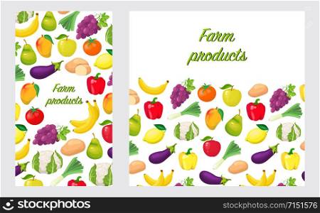 Card, banner or flyer with farm products in flat style on white background