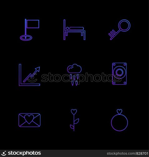 card , bed, key , triangle , message , flower, ring , icon, vector, design, flat, collection, style, creative, icons
