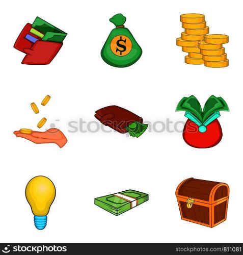 Card cash icons set. Cartoon set of 9 card cash vector icons for web isolated on white background. Card cash icons set, cartoon style