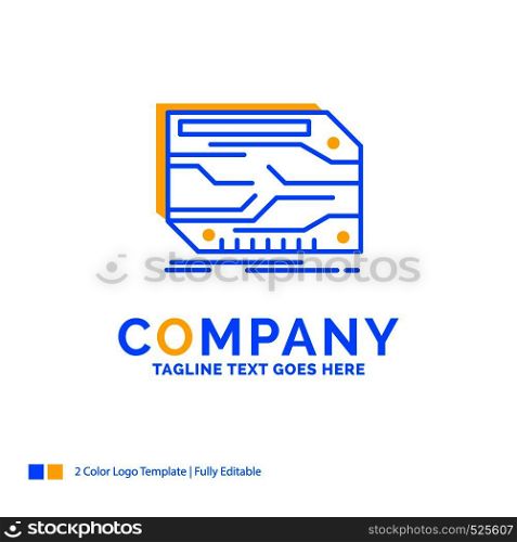 card, component, custom, electronic, memory Blue Yellow Business Logo template. Creative Design Template Place for Tagline.