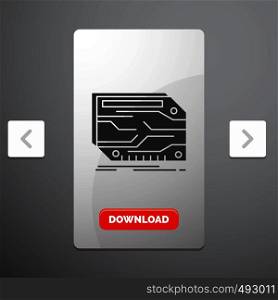 card, component, custom, electronic, memory Glyph Icon in Carousal Pagination Slider Design & Red Download Button. Vector EPS10 Abstract Template background