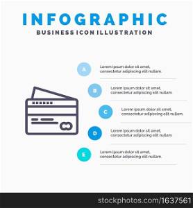 Card, Credit, Payment, Pay Blue Infographics Template 5 Steps. Vector Line Icon template