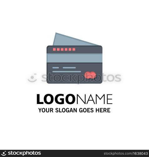 Card, Credit, Payment, Pay Business Logo Template. Flat Color