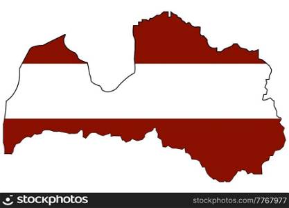 Card european state Latvia in colour of the national flag. European state Latvia on white background is insulated