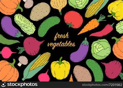 Card, flyer with vegetables in hand drawn style. flyer with vegetables
