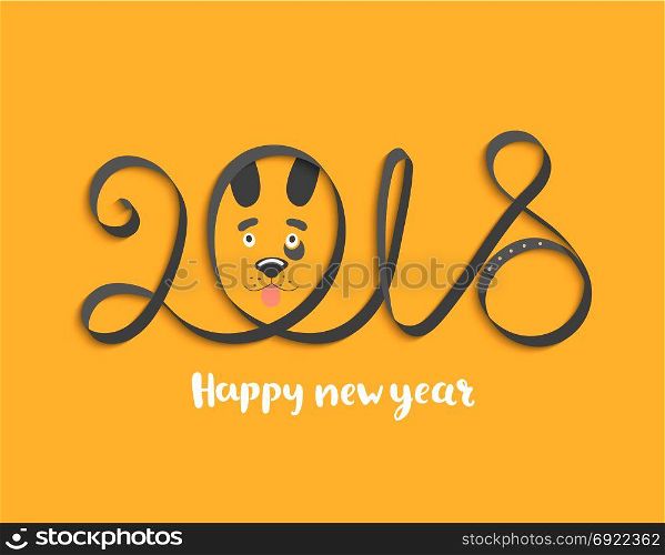 Card for 2018 year with dog face.. Card for Happy 2018 New Year with dog face. Vector Illustration.