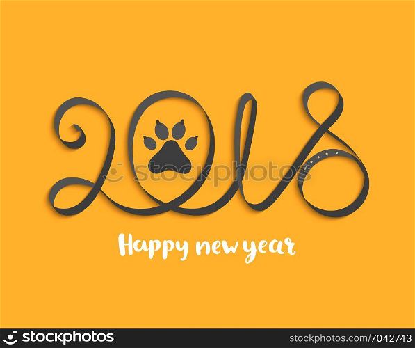 Card for 2018 year with dog paw.. Card for Happy 2018 New Year with dog paw. Vector Illustration.