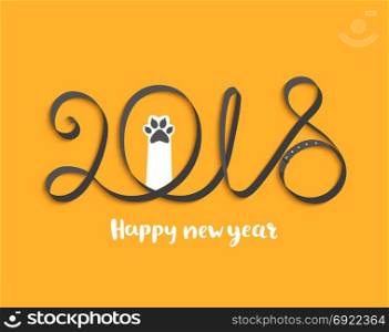 Card for 2018 year with puppy paw.. Card for Happy 2018 New Year with puppy paw. Vector Illustration.
