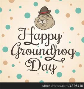 Card for Groundhog Day with marmot and greeting inscription